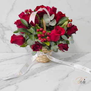 The Crimson Passion Basket Medium — fresh flower arrangement delivered by Yamie Floral Studio