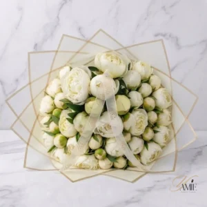 White peony bouquet, 50 stems, Yamie Floral Studio